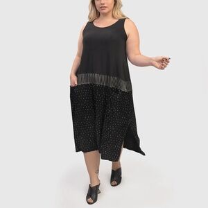 Alembika Jem Jersey Satin Polka Dot Dress Sleeveless Midi Black Size 6 (16-18)